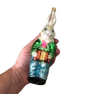 Vintage Christopher Radko ACCORDIAN BUNNY Ornament Rabbit Easter Bunny 6”
